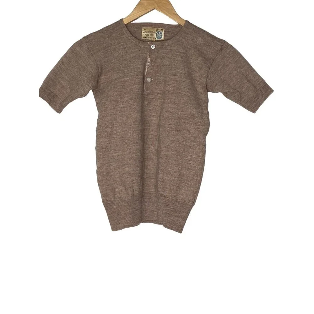 Brown Short-Sleeve Henley Sweater - Picture 1 of 8
